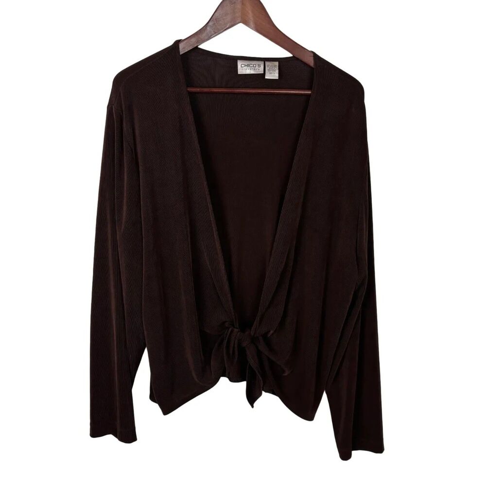 Chico's Travelers Boho Brown Tie Front Cardigan Sweater Women's XL Size 3